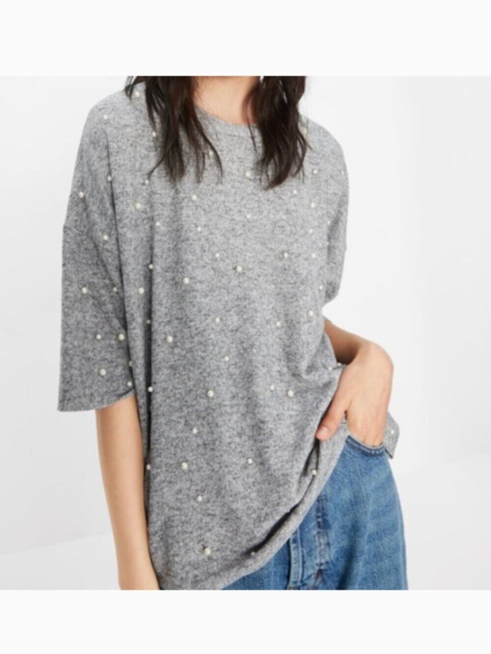 Zara Trafaluc SUPER SOFT Pearl Beaded Knit Top TRF Zara Size Oversized - Small